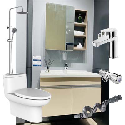 恒洁卫浴套餐一（坐便器75PT+浴室柜BC6055-080+龙头+花洒+角阀+排水管）