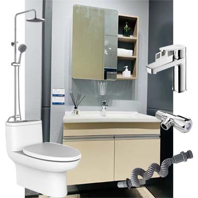 恒洁卫浴套餐二（坐便器75PT+浴室柜BC6005-070+龙头+花洒+角阀+排水管）