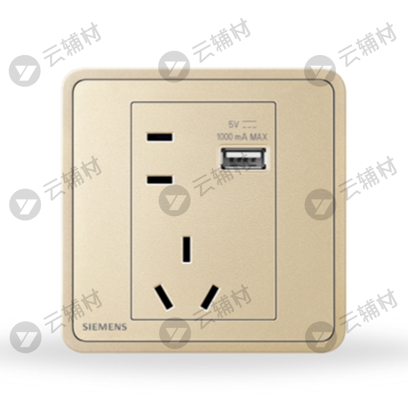 西门子睿绎日曜金10A联体二三极+1AUSB插座