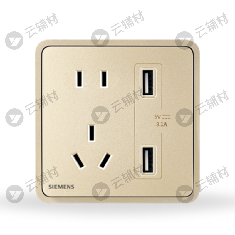 西门子睿绎日曜金10A联体二三极+3.1A二口USB插座